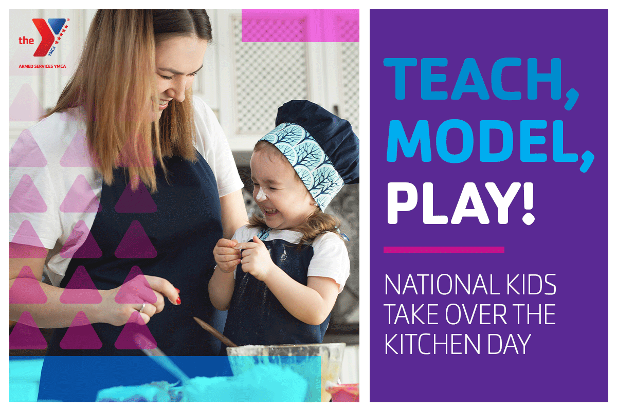 "Teach, Model, Play! National kids take over the kitchen day" social media graphic "Teach, Model, Play! National kids take over the kitchen day" social media graphic