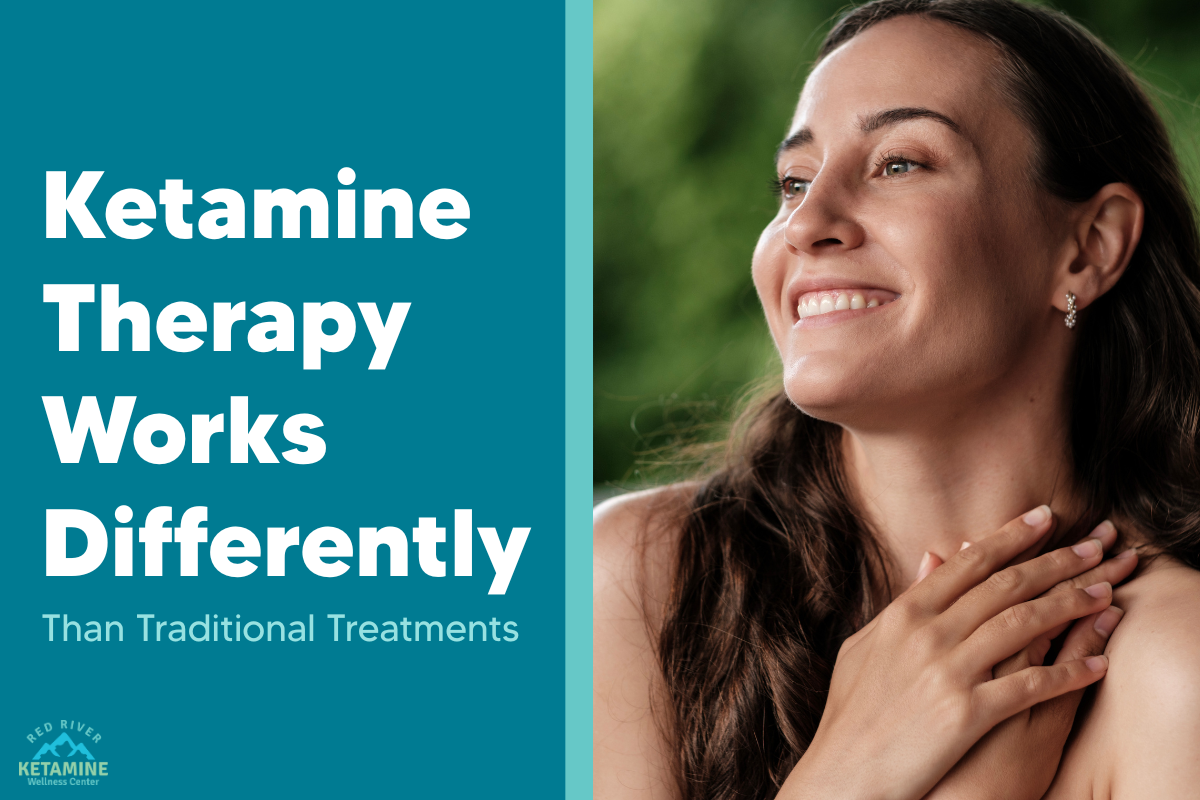 "Ketamine therapy works differently than traditional treatments" social media graphic "Ketamine therapy works differently than traditional treatments" social media graphic