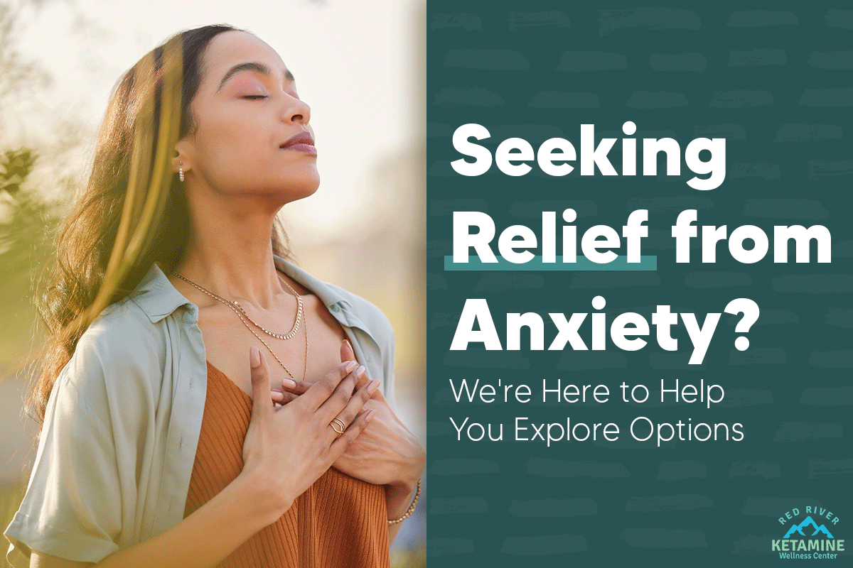 "Seeking relief from anxiety? We're here to help you explore options" social media graphic "Seeking relief from anxiety? We're here to help you explore options" social media graphic